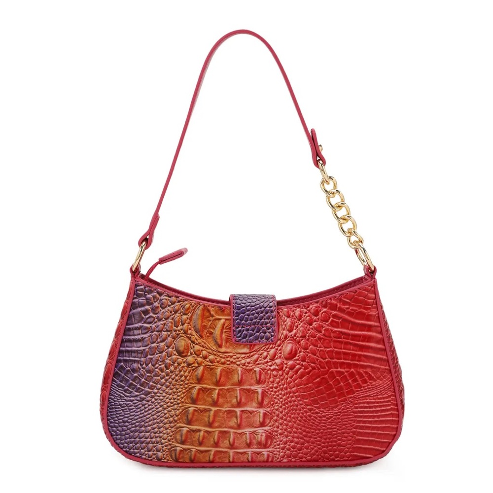 Y2K- Croc-Embossed Red Shoulder Bag - Picture 5 of 9